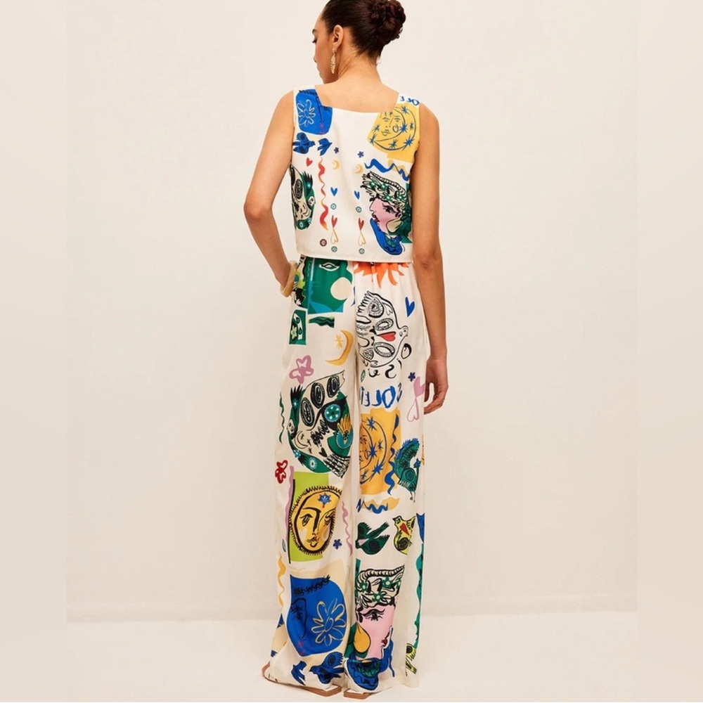 NWT Commense Graphic Print Crop Top With Wide-Leg Pants Set Size XL - Picture 4 of 12